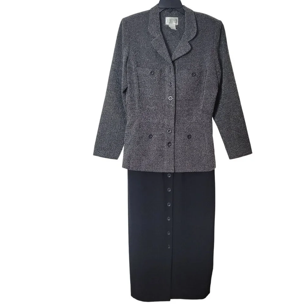 Julian Taylor Womens Two-Piece Suit Dress Size 14 Gray & Black Polyester Blend - Picture 2 of 14